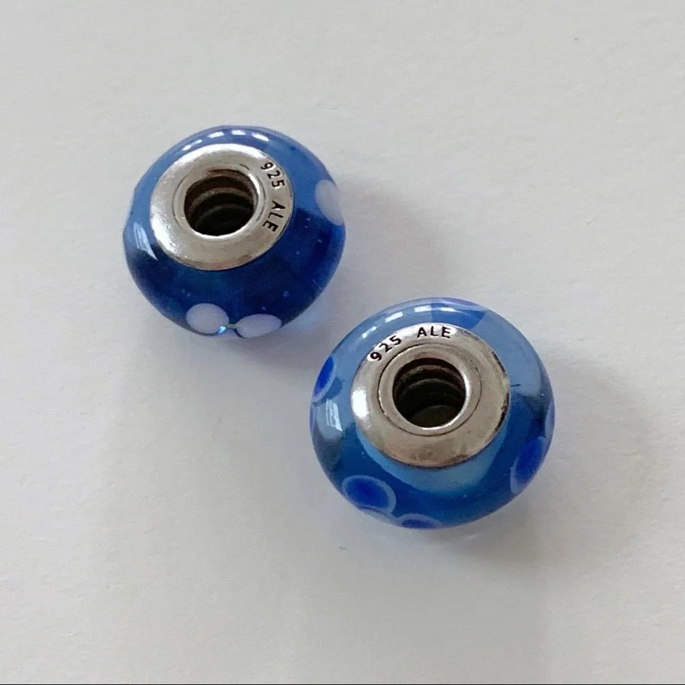 Authentic Pandora Flower Murano Glass Charms Blue - Picture 5 of 6